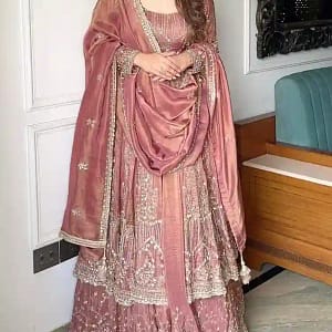 Crunchy Silk Embroidered Sequins Lehenga Set - Image 4