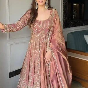 Crunchy Silk Embroidered Sequins Lehenga Set - Image 3