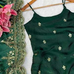 Designer Fendy Silk Thread & Sequin Anarkali Set - Image 11