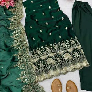 Designer Fendy Silk Thread & Sequin Anarkali Set - Image 9