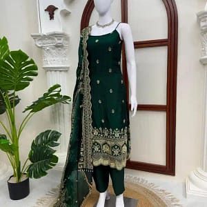 Designer Fendy Silk Thread & Sequin Anarkali Set - Image 2