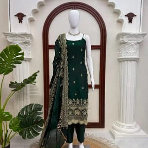Designer Fendy Silk Thread & Sequin Anarkali Set - Image 3