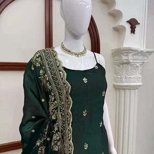 Designer Fendy Silk Thread & Sequin Anarkali Set - Image 4