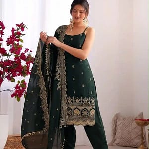 Designer Fendy Silk Thread & Sequin Anarkali Set - Image 6