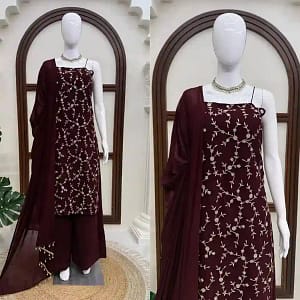 Designer Flux Georgette Thread & Sequins 3-Piece Suit Set - Image 13