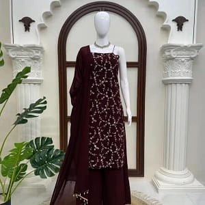 Designer Flux Georgette Thread & Sequins 3-Piece Suit Set - Image 14
