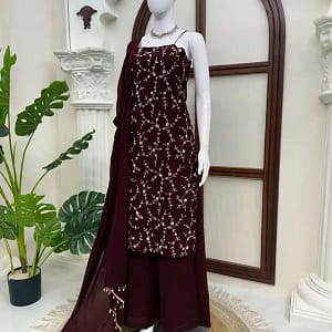 Designer Flux Georgette Thread & Sequins 3-Piece Suit Set - Image 15
