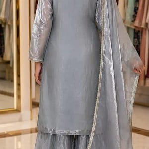 Embroidered Fendy Silk Kurti Sharara Set - Image 2