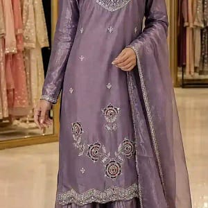 Embroidered Fendy Silk Kurti Sharara Set - Image 10
