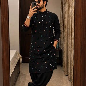 Men’s Embroidered Kurta with Dhoti - Image 2