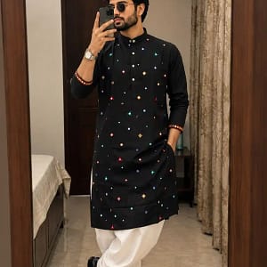 Men’s Embroidered Kurta with Dhoti - Image 3