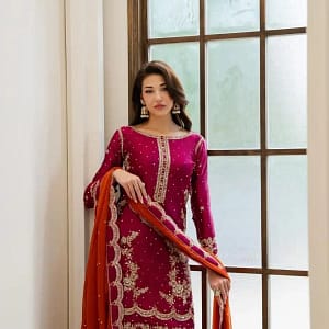 Premium Chinon Embroidered Kurti Plazzo Set - Image 6