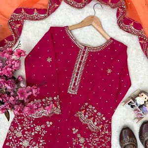 Premium Chinon Embroidered Kurti Plazzo Set - Image 15