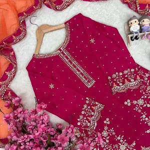 Premium Chinon Embroidered Kurti Plazzo Set - Image 14