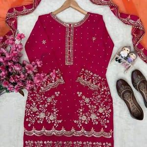 Premium Chinon Embroidered Kurti Plazzo Set - Image 13