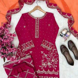 Premium Chinon Embroidered Kurti Plazzo Set - Image 12