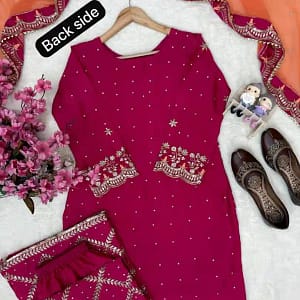 Premium Chinon Embroidered Kurti Plazzo Set - Image 10