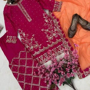 Premium Chinon Embroidered Kurti Plazzo Set - Image 19