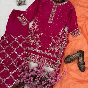 Premium Chinon Embroidered Kurti Plazzo Set - Image 20