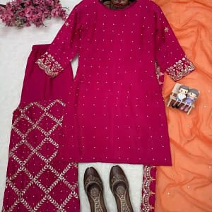 Premium Chinon Embroidered Kurti Plazzo Set - Image 21