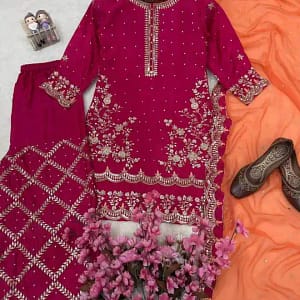 Premium Chinon Embroidered Kurti Plazzo Set - Image 22