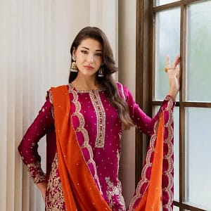 Premium Chinon Embroidered Kurti Plazzo Set - Image 2