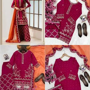 Premium Chinon Embroidered Kurti Plazzo Set