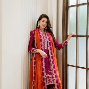 Premium Chinon Embroidered Kurti Plazzo Set - Image 3