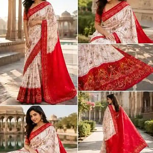 Pure Pashmina Silk Rajwadi Weaving Saree - Image 3