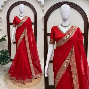 Tibby Silk Thread & Sequins Designer Saree - Image 11