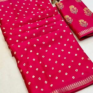 Tassar Silk Bandhani Printed Saree with Batik Blouse - Image 9