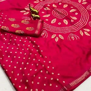 Tassar Silk Bandhani Printed Saree with Batik Blouse - Image 10