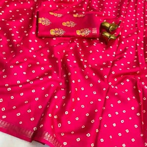 Tassar Silk Bandhani Printed Saree with Batik Blouse - Image 8