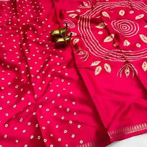 Tassar Silk Bandhani Printed Saree with Batik Blouse - Image 6