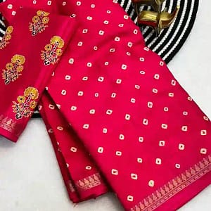 Tassar Silk Bandhani Printed Saree with Batik Blouse - Image 4