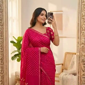 Tassar Silk Bandhani Printed Saree with Batik Blouse