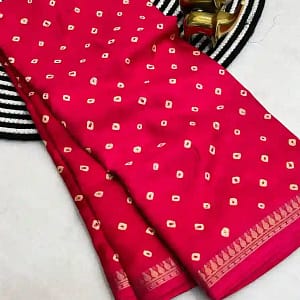 Tassar Silk Bandhani Printed Saree with Batik Blouse - Image 3