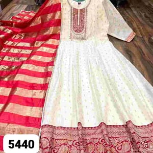 Premium Chanderi Silk Designer Suit with Banarasi Border - Image 3