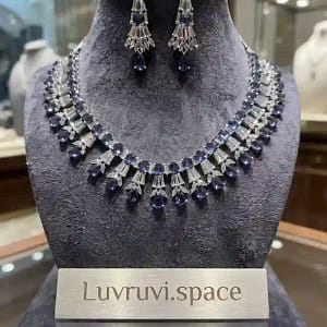 Elegant American Diamond & Sapphire-Tone Jewelry Set - Image 3