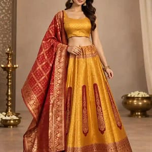 Banarasi Jacquard Fully Stitched Lehenga Set - Image 6