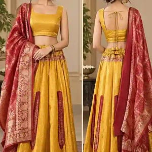 Banarasi Jacquard Fully Stitched Lehenga Set