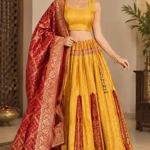 Banarasi Jacquard Fully Stitched Lehenga Set - Image 5