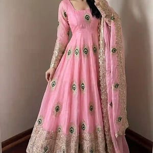 Designer Heavy Fendy Silk Gown Set - Image 17