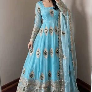 Designer Heavy Fendy Silk Gown Set - Image 10