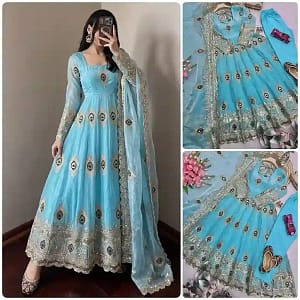 Designer Heavy Fendy Silk Gown Set - Image 20