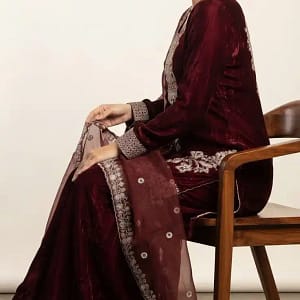 Elegant Teal Blue Fendy Silk Embroidered Sharara Suit Set - Image 2