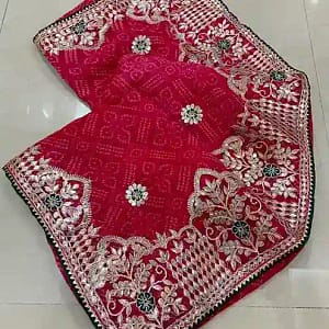 Alternative view of Jaipuri Bandhej Saree with Gotta Patti Work & Designer Blouse