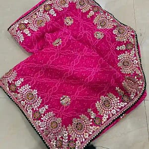 Jaipuri Bandhej Saree with Gotta Patti Work & Designer Blouse - Image 10