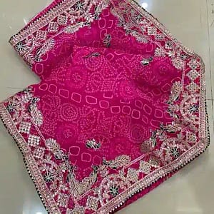 Jaipuri Bandhej Saree with Gotta Patti Work & Designer Blouse - Image 8
