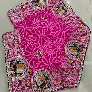 Jaipuri Bandhej Saree with Gotta Patti Work & Designer Blouse